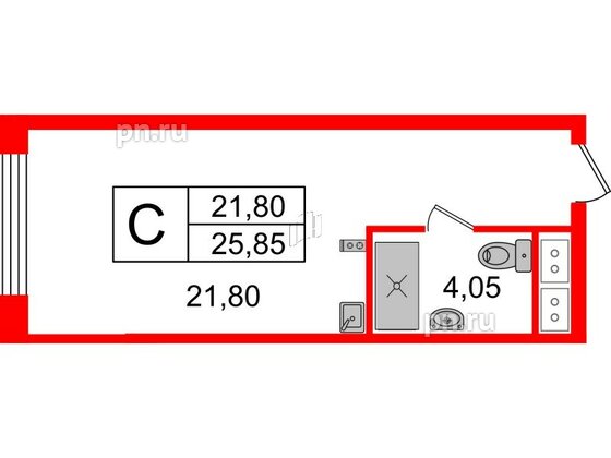 Апартаменты в ЖК Ladozhsky Avenir, студия, 25.85 м², 11 этаж