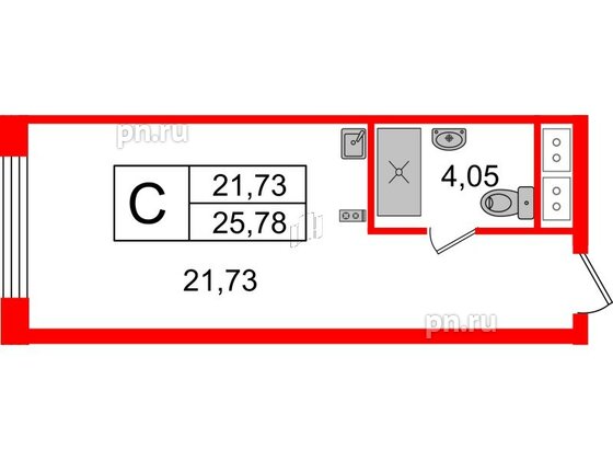 Апартаменты в ЖК Ladozhsky Avenir, студия, 25.78 м², 6 этаж