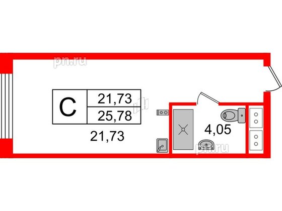 Апартаменты в ЖК Ladozhsky Avenir, студия, 25.78 м², 14 этаж