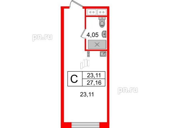 Апартаменты в ЖК Ladozhsky Avenir, студия, 27.16 м², 3 этаж