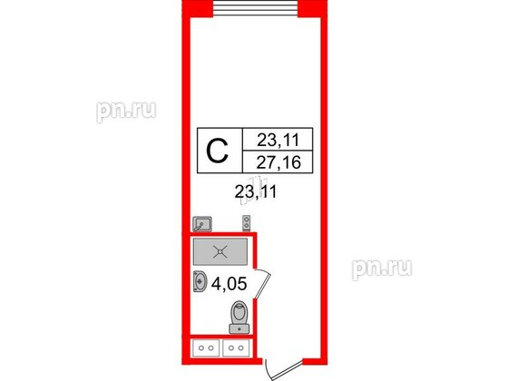 Апартаменты в ЖК Ladozhsky Avenir, студия, 27.16 м², 3 этаж