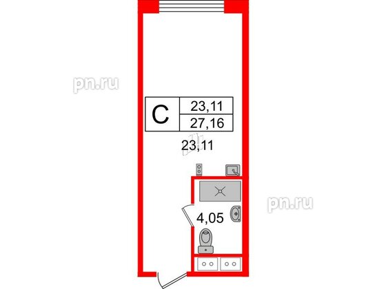 Апартаменты в ЖК Ladozhsky Avenir, студия, 27.16 м², 3 этаж