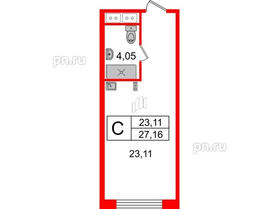 Апартаменты в ЖК Ladozhsky Avenir, студия, 27.16 м², 3 этаж