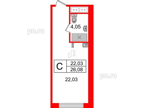 Апартаменты в ЖК Ladozhsky Avenir, студия, 26.08 м², 6 этаж