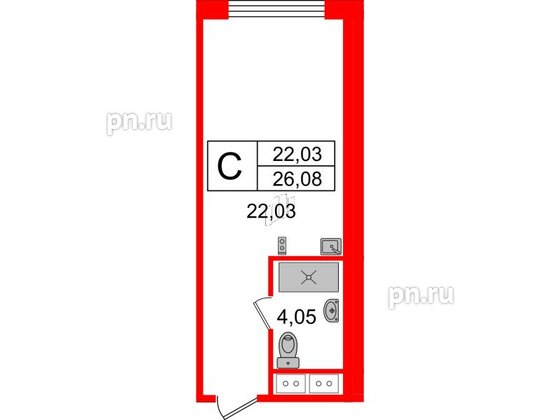 Апартаменты в ЖК Ladozhsky Avenir, студия, 26.08 м², 6 этаж