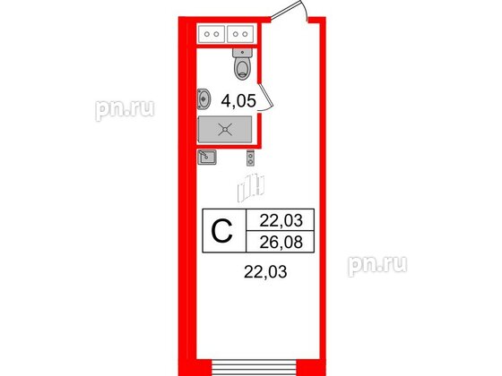 Апартаменты в ЖК Ladozhsky Avenir, студия, 26.08 м², 6 этаж