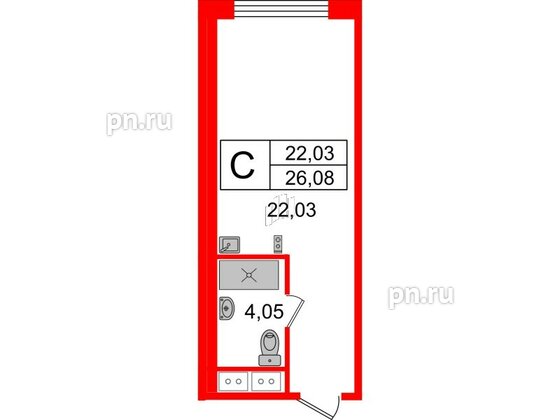 Апартаменты в ЖК Ladozhsky Avenir, студия, 26.08 м², 6 этаж