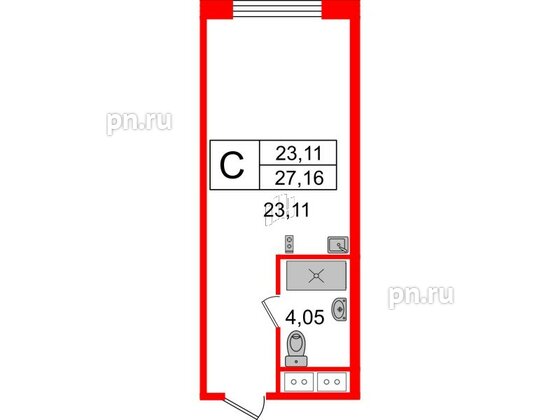 Апартаменты в ЖК Ladozhsky Avenir, студия, 27.16 м², 3 этаж