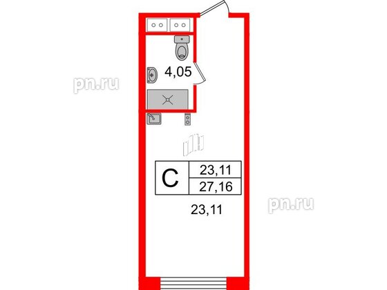 Апартаменты в ЖК Ladozhsky Avenir, студия, 27.16 м², 3 этаж