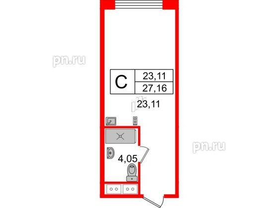 Апартаменты в ЖК Ladozhsky Avenir, студия, 27.16 м², 3 этаж