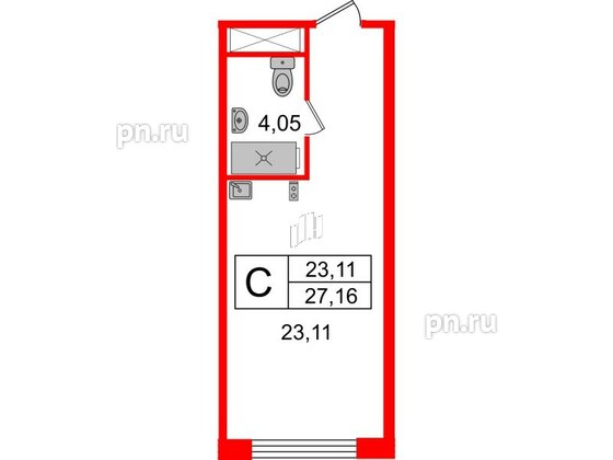 Апартаменты в ЖК Ladozhsky Avenir, студия, 27.16 м², 4 этаж