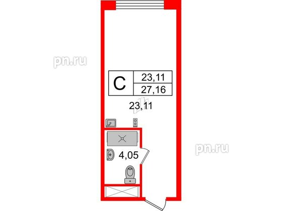 Апартаменты в ЖК Ladozhsky Avenir, студия, 27.16 м², 3 этаж