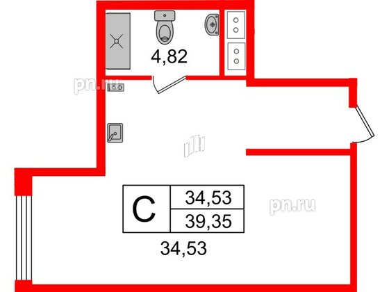 Апартаменты в ЖК «Ladozhsky Avenir», студия, 39.35 м², 7 этаж