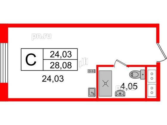 Апартаменты в ЖК Ladozhsky Avenir, студия, 28.08 м², 4 этаж