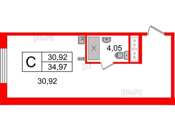 Апартаменты в ЖК «Ladozhsky Avenir», студия, 34.97 м², 5 этаж