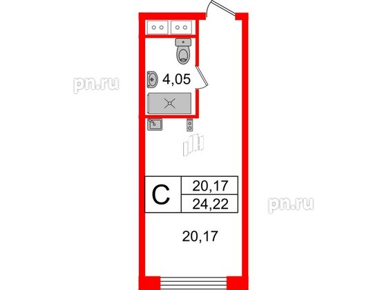 Апартаменты в ЖК Ladozhsky Avenir, студия, 24.22 м², 14 этаж