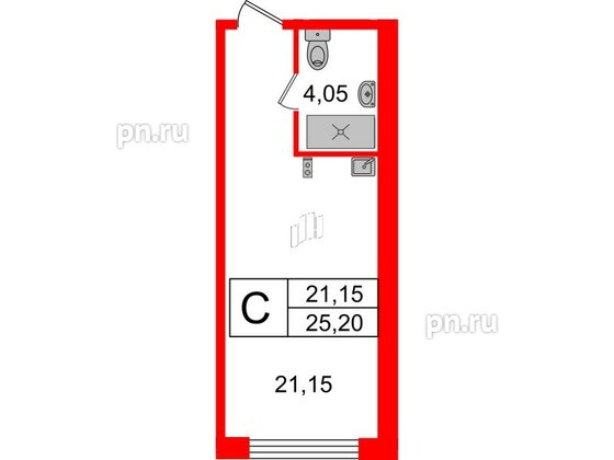 Апартаменты в ЖК Ladozhsky Avenir, студия, 25.2 м², 3 этаж