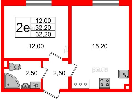 Квартира в ЖК Ржевский парк, 1 комнатная, 32.2 м², 2 этаж