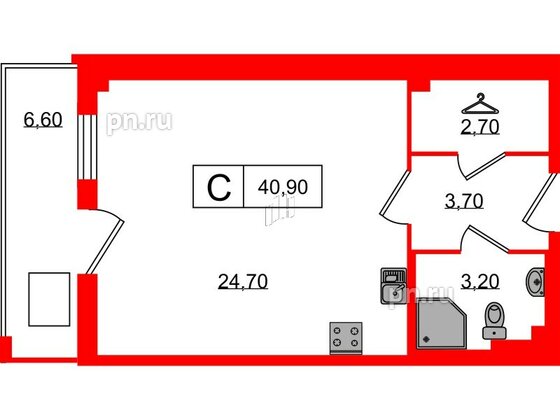 Апартаменты в ЖК ODOEVSKIJ Apart, студия, 40.9 м², 2 этаж