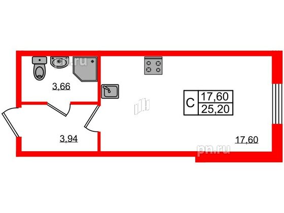 Квартира в ЖК Granholm Village, студия, 25.5 м², 1 этаж