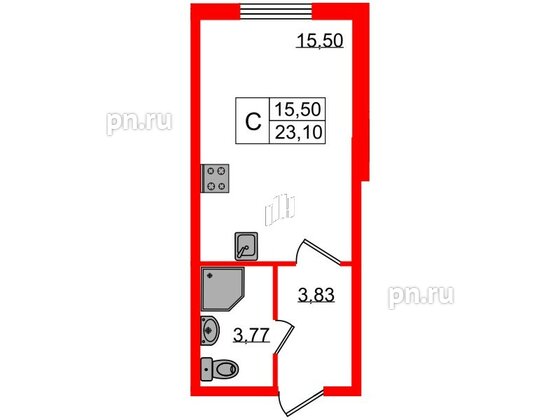 Квартира в ЖК Granholm Village, студия, 23.2 м², 1 этаж