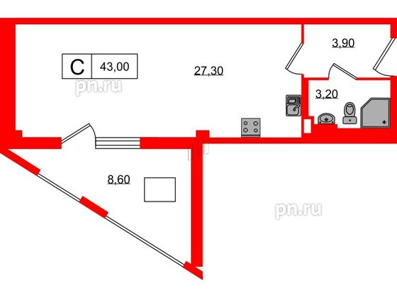 Апартаменты в ЖК «ODOEVSKIJ Apart», студия, 43 м², 3 этаж