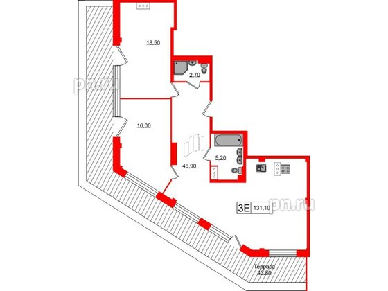 Апартаменты в ЖК ODOEVSKIJ Apart, 2 комнатные, 133.1 м², 10 этаж