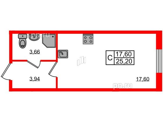 Квартира в ЖК Granholm Village, студия, 25.3 м², 1 этаж