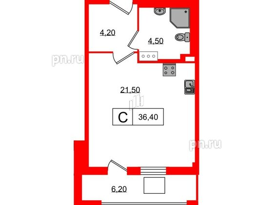 Апартаменты в ЖК ODOEVSKIJ Apart, студия, 36.4 м², 9 этаж