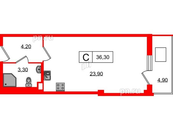 Апартаменты в ЖК ODOEVSKIJ Apart, студия, 36.3 м², 2 этаж