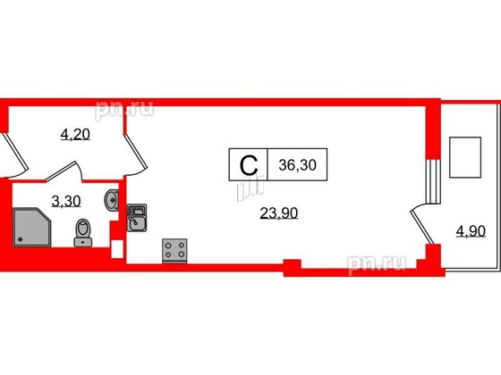 Апартаменты в ЖК ODOEVSKIJ Apart, студия, 36.3 м², 3 этаж