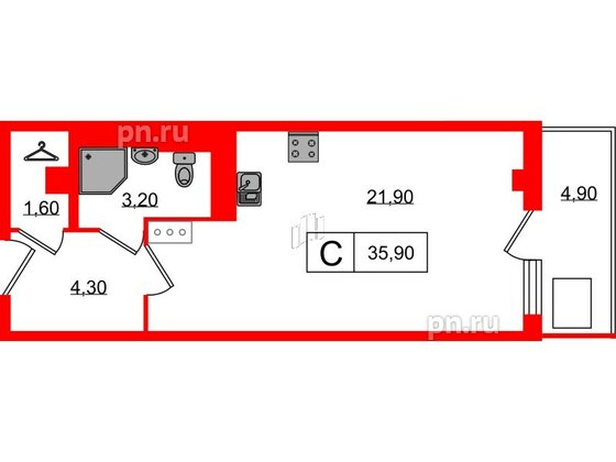 Апартаменты в ЖК ODOEVSKIJ Apart, студия, 35.9 м², 4 этаж