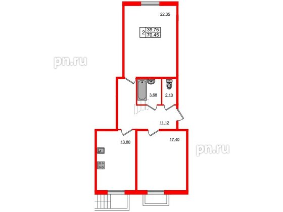 Квартира в ЖК Granholm Village, 2 комнатная, 71.1 м², 1 этаж