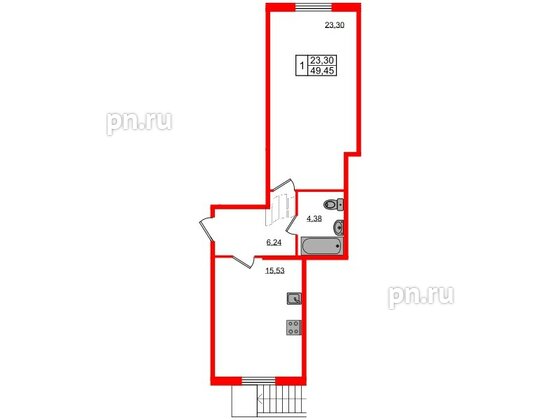 Квартира в ЖК Granholm Village, 1 комнатная, 50.4 м², 1 этаж