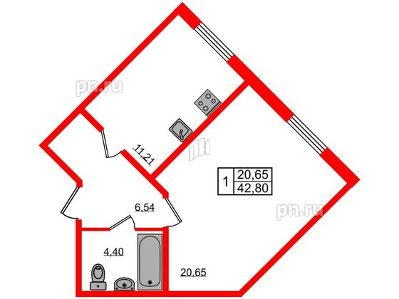 Квартира в ЖК Granholm Village, 1 комнатная, 42.3 м², 1 этаж