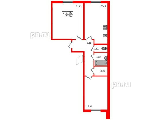 Квартира в ЖК Granholm Village, 2 комнатная, 72 м², 1 этаж