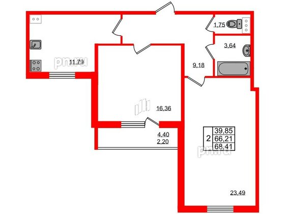 Квартира в ЖК Granholm Village, 2 комнатная, 68.6 м², 3 этаж