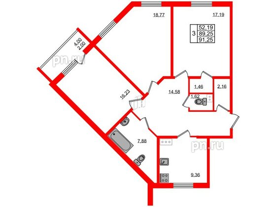 Квартира в ЖК Granholm Village, 3 комнатная, 91.1 м², 2 этаж