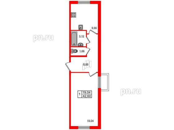 Квартира в ЖК Granholm Village, 1 комнатная, 43.2 м², 1 этаж