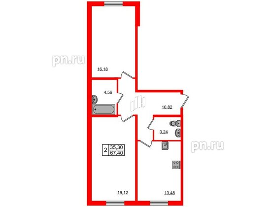 Квартира в ЖК Granholm Village, 2 комнатная, 67.9 м², 1 этаж