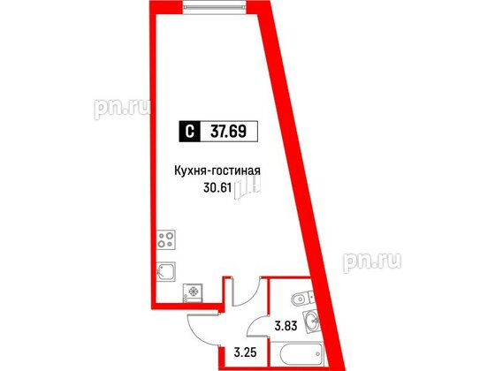 Квартира в ЖК Графика, студия, 37.69 м², 2 этаж