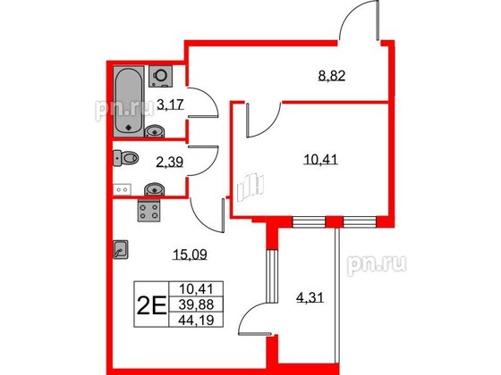 Квартира в ЖК Любоград, 1 комнатная, 39.88 м², 1 этаж