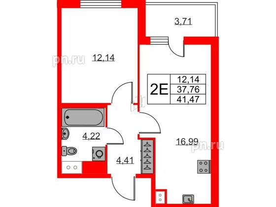 Квартира в ЖК ЯСНО.ЯНИНО, 1 комнатная, 37.76 м², 2 этаж