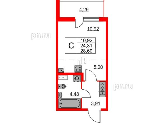 Квартира в ЖК ЯСНО.ЯНИНО, студия, 24.31 м², 1 этаж