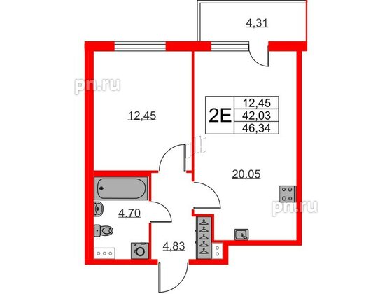 Квартира в ЖК ЯСНО.ЯНИНО, 1 комнатная, 42.03 м², 1 этаж