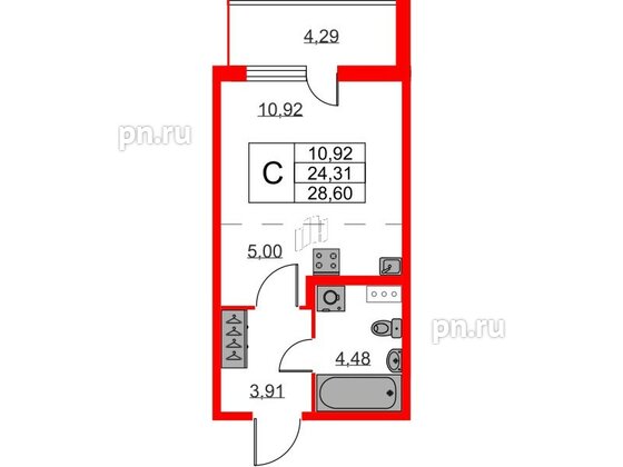 Квартира в ЖК ЯСНО.ЯНИНО, студия, 24.31 м², 1 этаж