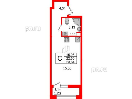 Квартира в ЖК Академик, студия, 23.64 м², 5 этаж