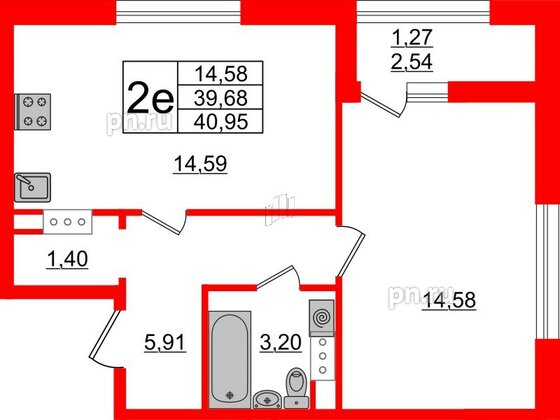 Квартира в ЖК Академик, 1 комнатная, 40.95 м², 3 этаж