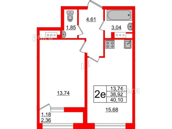 Квартира в ЖК Академик, 1 комнатная, 40.1 м², 11 этаж