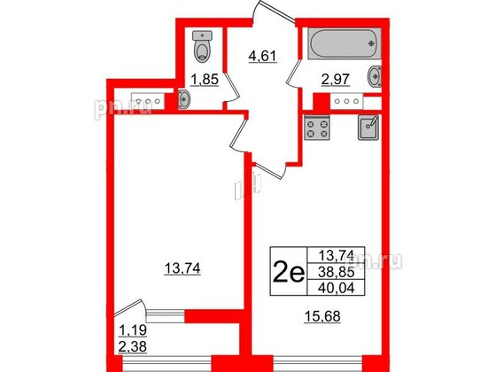 Квартира в ЖК Академик, 1 комнатная, 40.04 м², 12 этаж